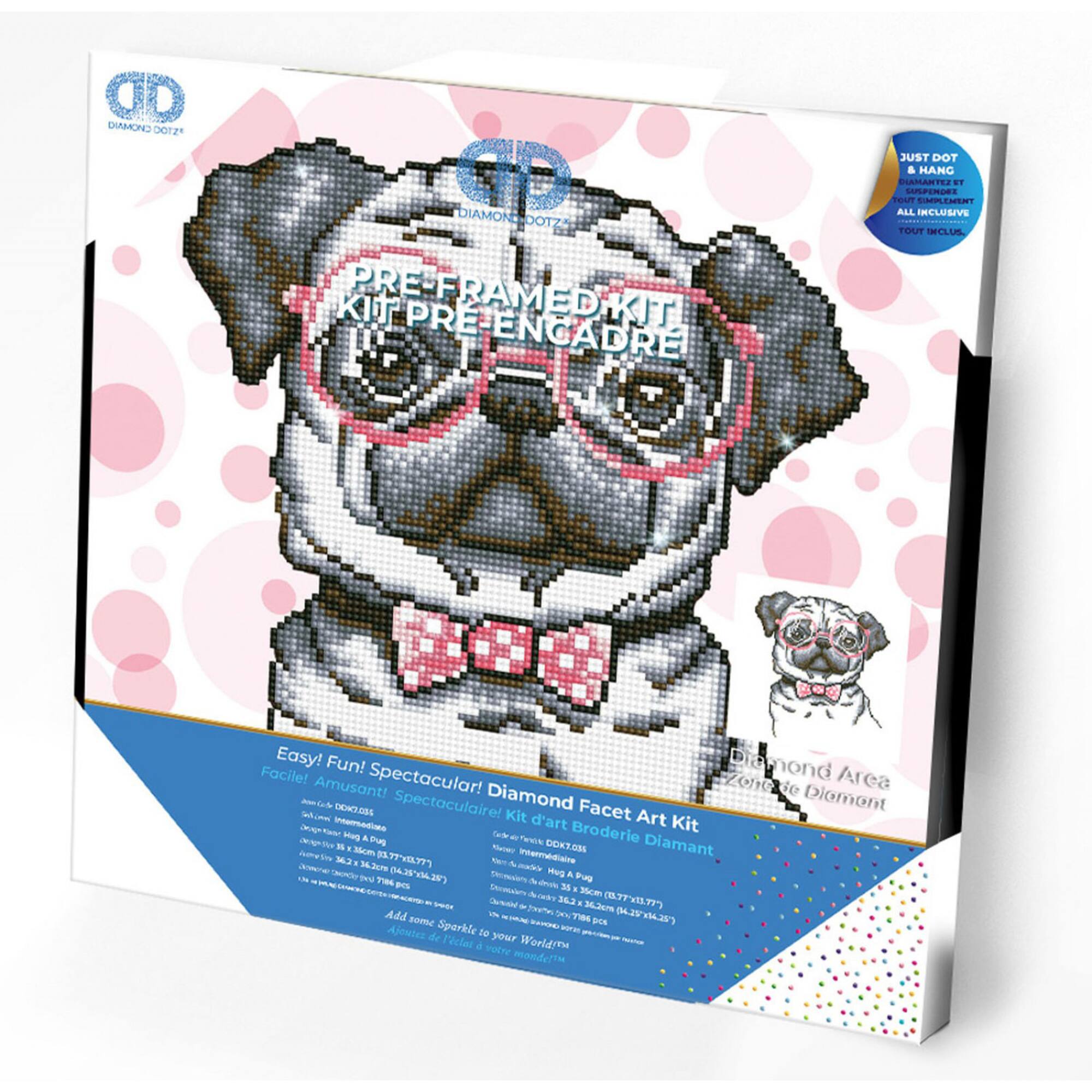 Diamond Dotz® Intermediate Hug a Pug with Frame Diamond Painting Kit